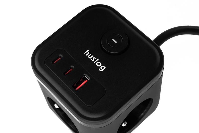 Nabíjacia stanica Huslog 20W 3xzásuvka, 2xUSB-C, 1xUSB čierna