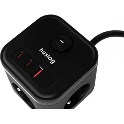 Nabíjacia stanica Huslog 20W 3xzásuvka, 2xUSB-C, 1xUSB čierna