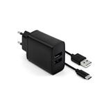 Nabíjacia súprava FIXED s výstupom 2xUSB a káblom USB/USB-C, 1 meter, 15W Smart Rapid Charge, čierna