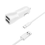 Nabíjačka do auta FIXED s výstupom 2xUSB a káblom USB/USB-C, 1 meter, 15W Smart Rapid Charge, biela