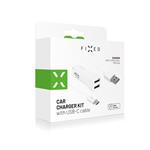 Nabíjačka do auta FIXED s výstupom 2xUSB a káblom USB/USB-C, 1 meter, 15W Smart Rapid Charge, biela