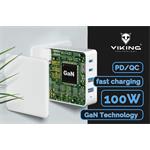 Nabíjačka Viking USB GaN 100 W, podpora PD3.0 a QC4, biela