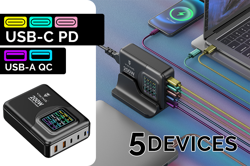 Nabíjačka Viking USB GaN 200W PD Pro