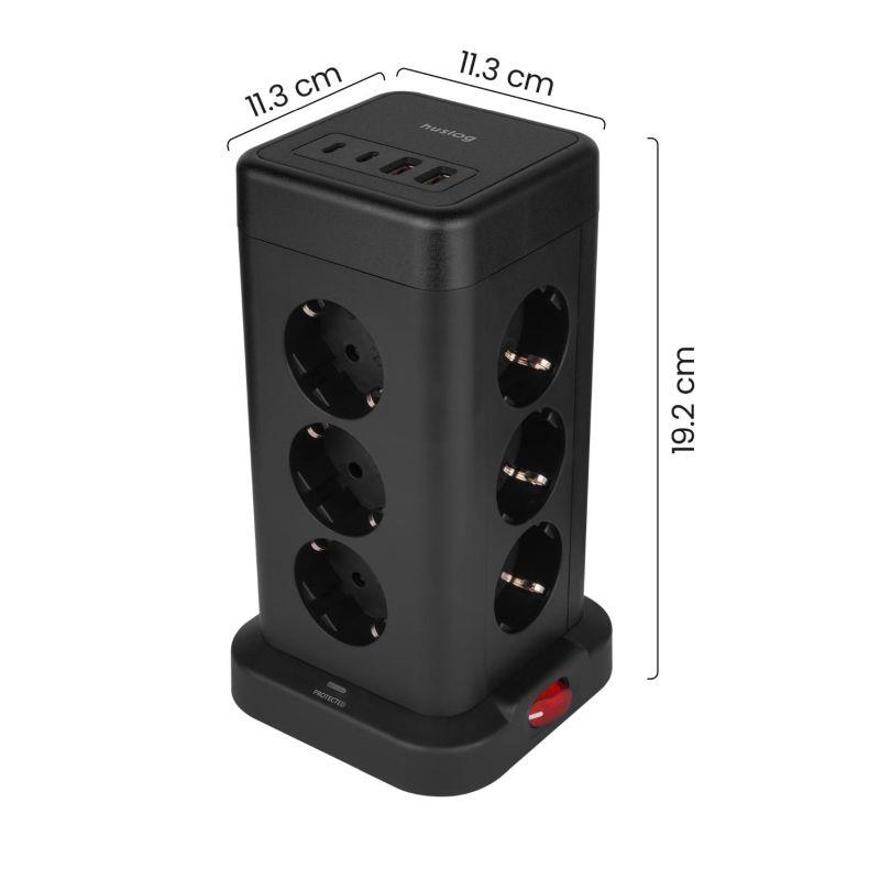 Nabíjecí stanice Huslog 15W 12xzásuvka, 2xUSB-C, 2xUSB černá
