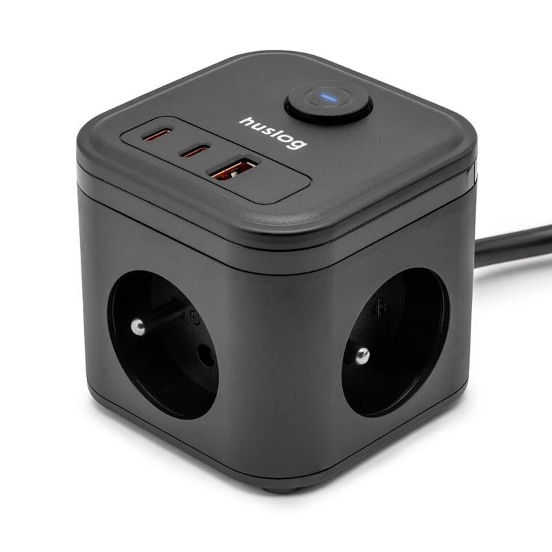 Nabíjecí stanice Huslog 20W 3xzásuvka, 2xUSB-C, 1xUSB černá