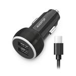 Nabíječka do auta ALIGATOR s USB-C kabelem a 2xUSB výstupem 2.4A, černá