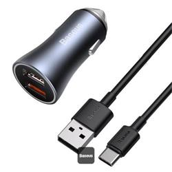 Nabíječka do auta Baseus Golden Contactor Pro s kabelem USB-C 1m 40W 2x USB šedá