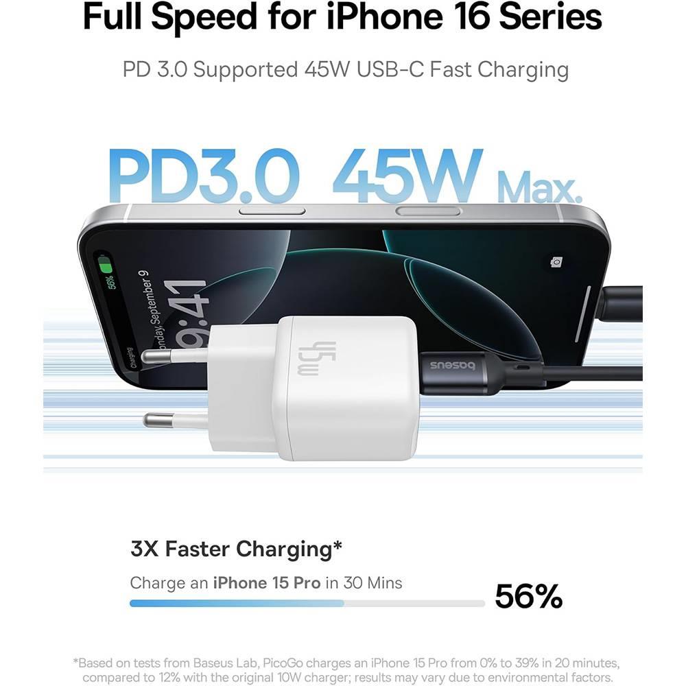 Nabíječka do sítě Baseus PicoGo 45W, 1xUSB-C bílá