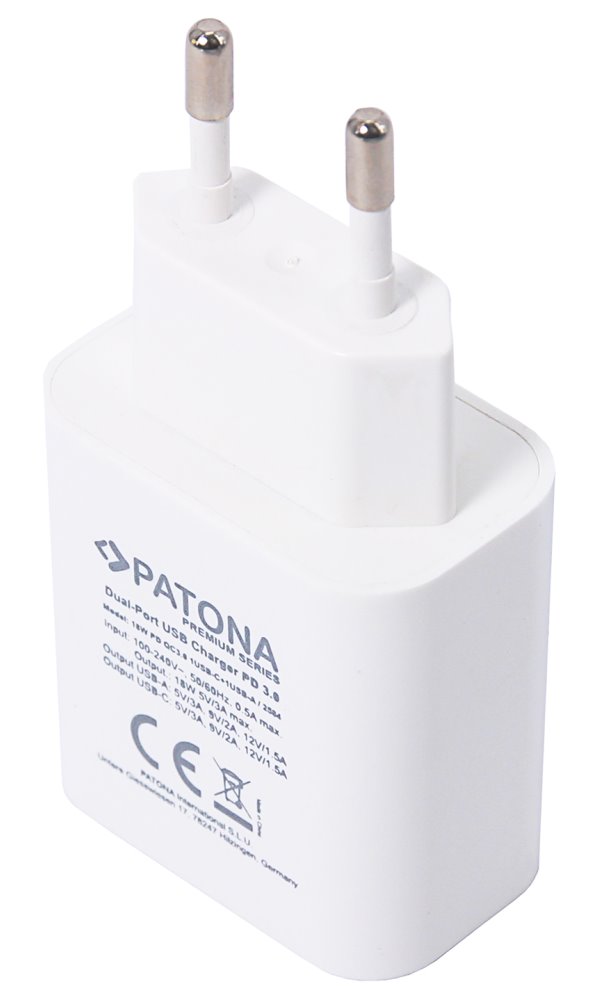Napájací adaptér PATONA pre tablet/smartfón/ 5V/3.0A/ 18W/ USB/USB-C konektor/ biely/ Dodávka energie