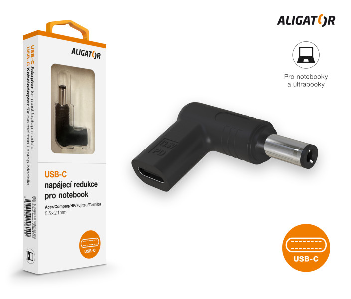 Napájací adaptér USB-C 5,5 x 2,1 mm pre notebooky Acer/Compaq/HP/Fujitsu/Toshiba