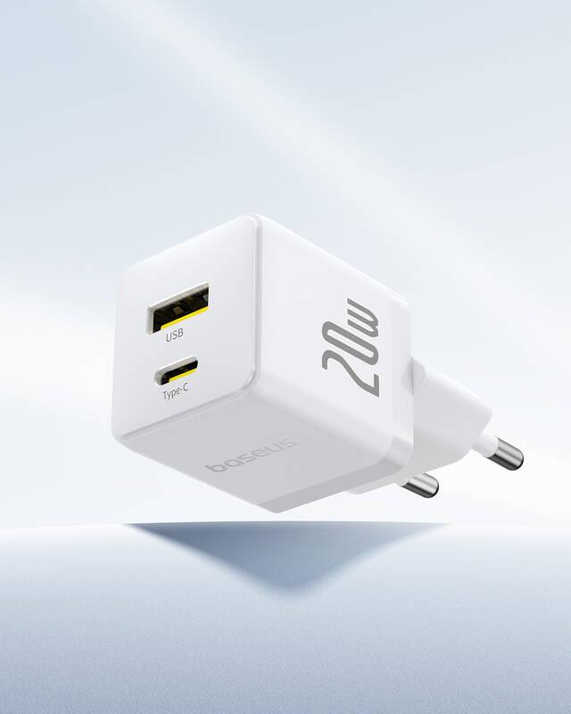 Napájacia nabíjačka Baseus Palm 20W, 1xUSB, 1xUSB-C biela