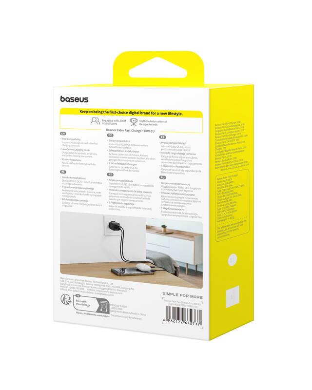 Napájacia nabíjačka Baseus Palm 20W, 1xUSB, 1xUSB-C čierna