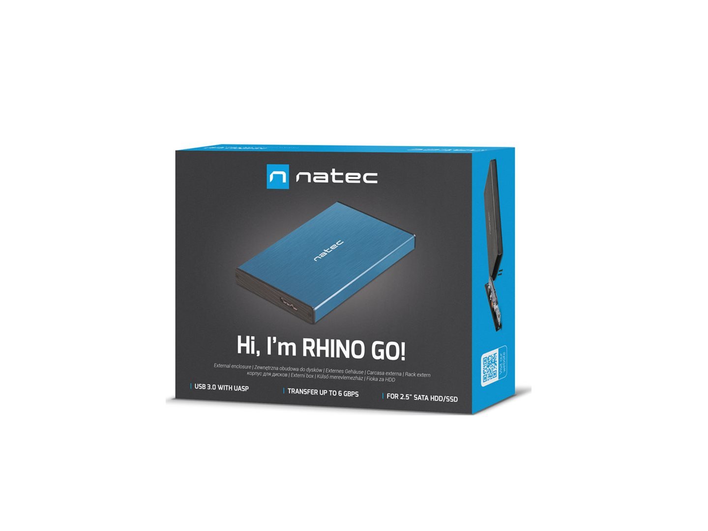 Natec externý HDD box 2,5" USB 3.0 Rhino Go, modrý, hliníkové telo