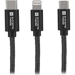 Natec vícekonektorový kabel 3v1 USB Micro + Lightning + USB-C, textilní opletení, 1m