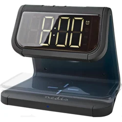 NEDIS budík/ bezdrátová nabíječka/ Qi certifikace/ vícebarevné noční svítidlo/ 5VDC/9VDC/ 1.0A/1.1A/ USB/ černý