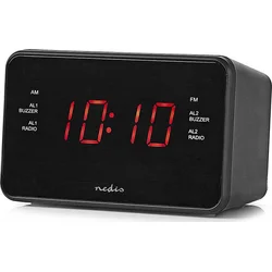 NEDIS digitální budík s rádiem/ LED displej/ 3,5 mm jack/ AM/ FM/ odložené buzení/ časovač vypnutí/ 2 alarmy/ černý