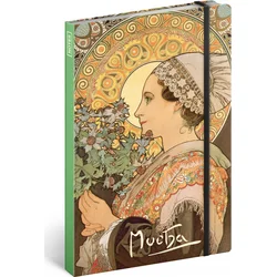 Notes Alfons Mucha – Bodlák, linkovaný, 13 × 21 cm