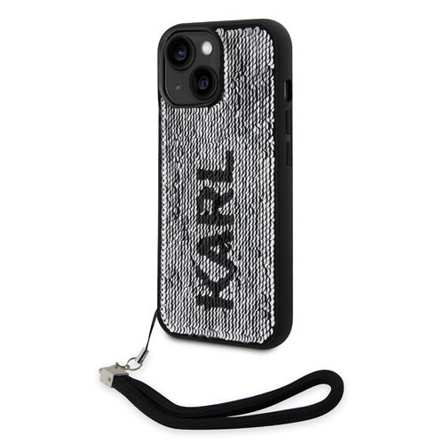 Obojstranný zadný kryt Karl Lagerfeld Sequins pre iPhone 13 Black/Silver