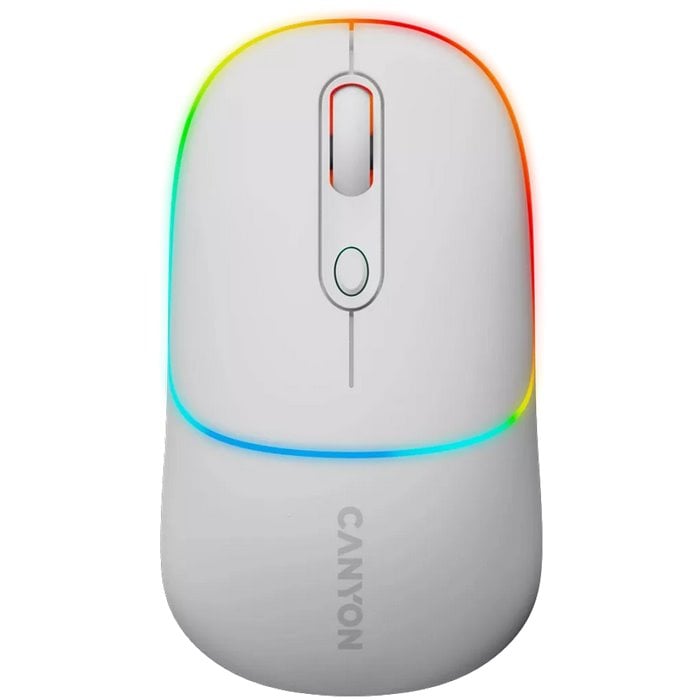 Optická bezdrôtová myš CANYON MW-22, RGB, 800/1200/1600 dpi, 4 tl, BT+2,4 GHz, batéria 650 mAh, snehovo biela
