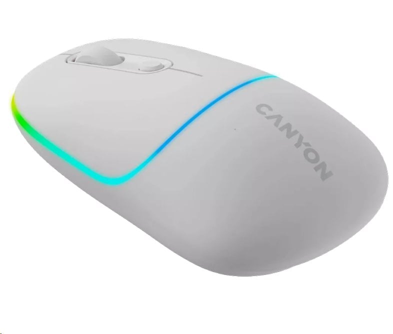 Optická bezdrôtová myš CANYON MW-22, RGB, 800/1200/1600 dpi, 4 tl, BT+2,4 GHz, batéria 650 mAh, snehovo biela