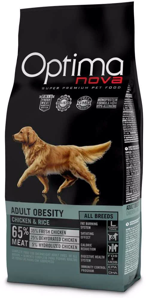 OPTIMAnova Dog Obesity Chicken & Rice 12kg granule pro psy