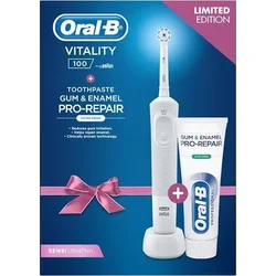Oral-B Vitality D100 Sensitive White + Oral-B Gum & Enamel Pro-Repair Extra Fresh 75ml Oral-B El.kart. Vitality D100  - Péče o zuby, zubní kartáčky