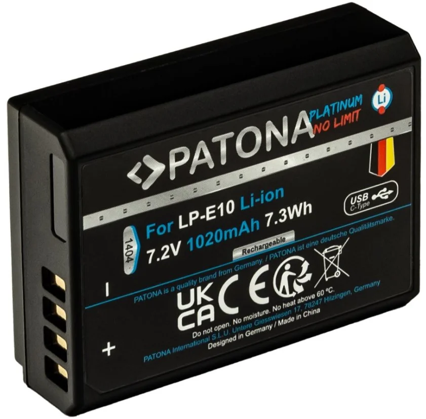 PATONA baterie pro foto Canon LP-E10 1020mAh Li-Ion Platinum USB-C nabíjení