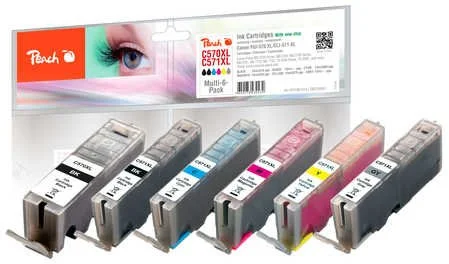 Peach 6-Combi Pack s čipom, kompatibilný s Canon PGI-570XL, CLI-571XL 319991