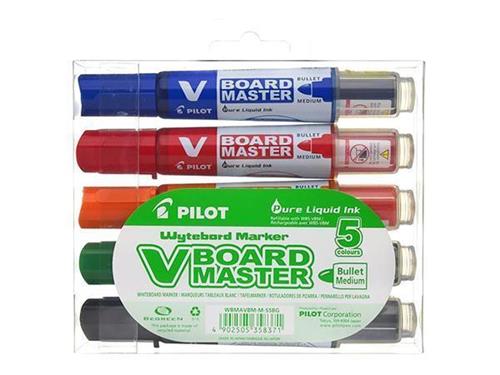 PILOT Popisovače "V-Board Master" na bílou tabuli – sada, 5 barev, kuželový hrot, 2,3 mm