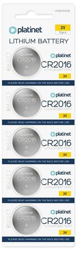 Platinové batérie CR2016, 5ks