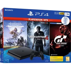 PlayStation 4 Slim 1TB, černá + 3 hry GT Sport+HZD+UC4