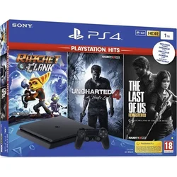 PlayStation 4 Slim 1TB, černá + hry TLOU+U4+R&C