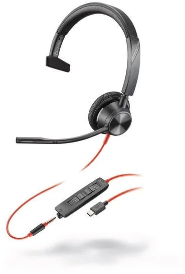 Poly headset Blackwire 3315 MS, 3,5 mm jack + adaptér USB-C/A, mono