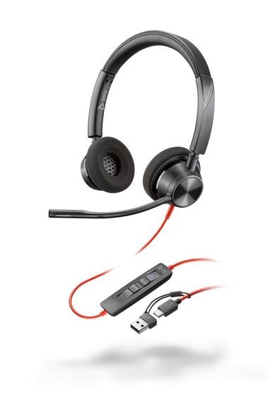 Poly Headset Blackwire 3320 MS, adaptér USB-C/A, stereo