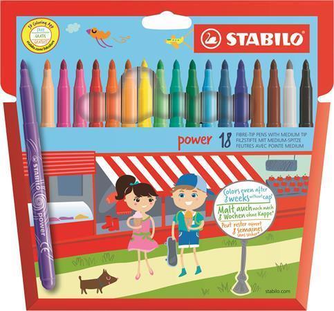 Popisovače STABILO "Power", 18 rôznych farieb, 2 mm