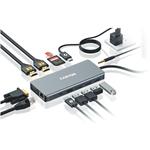 Portový rozbočovač CANYON DS-12 13 v 1, 1x USB-C PD 100 W, 2x HDMI (4K), VGA, 4x USB-A, RJ45 Gb, 3,5 mm konektor, čítačka SD/micro