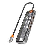 Portový rozbočovač CANYON DS-13 7 v 1, 1x USB-C PD 100 W, 1x HDMI (4K), 3x USB 3.0, čítačka SD/micro, priehľadný