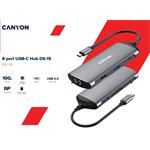 Portový rozbočovač CANYON DS-15 8v1, 1xUSB-C PD 100 W, 1xHDMI (4K), VGA, 2x USB-A 3.0, 1x USB-A 2.0, RJ45 Gb, 3,5 mm jack, SD/m