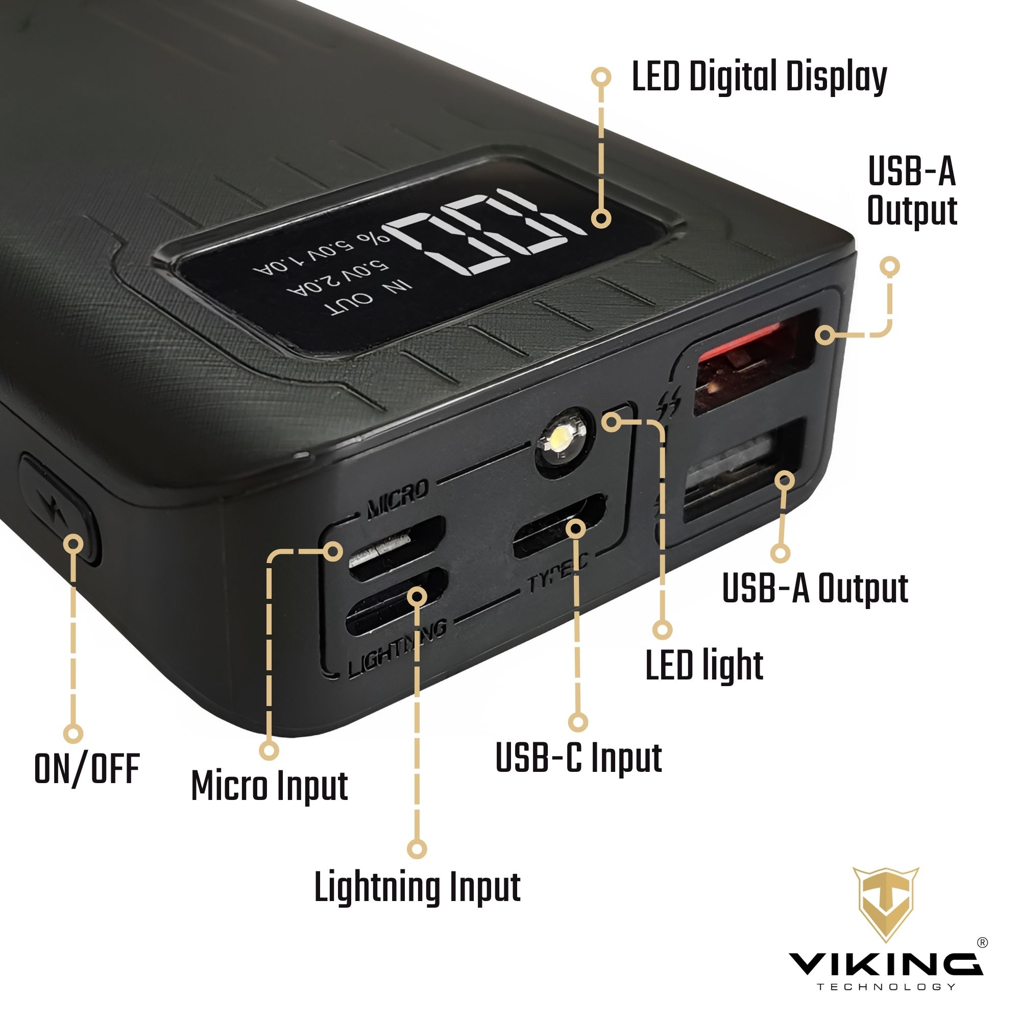 Power banka Viking go10, 10000 mAh, čierna