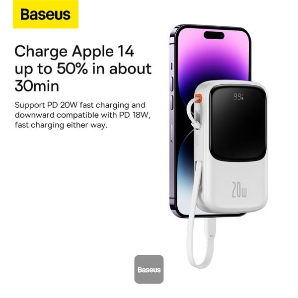 Powerbank Baseus Qpow Pro 10000mAh, 20W, s káblom Lightning, biela