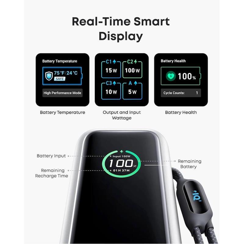 Powerbanka Anker 25000mAh, 165W s kabelem USB-C stříbrná