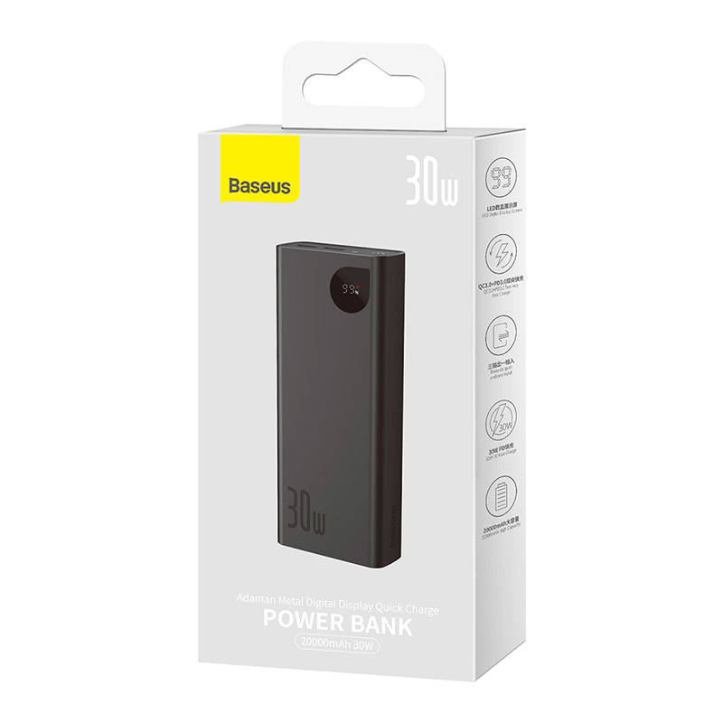 Powerbanka Baseus Adaman Metal, 20000mAh, 2xUSB, USB-C 30W (černá)