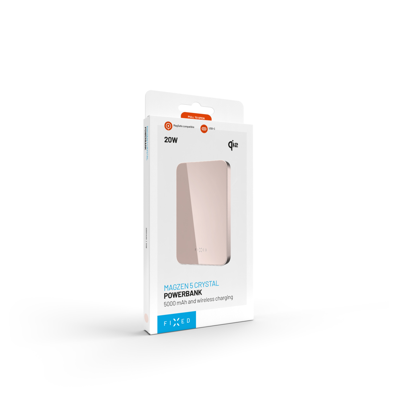 Powerbanka FIXED MagZen 5 Crystal s Qi2 a MagSafe, 5 000 mAh, růžová