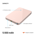 Powerbanka FIXED MagZen 5 Crystal s Qi2 a MagSafe, 5 000 mAh, růžová