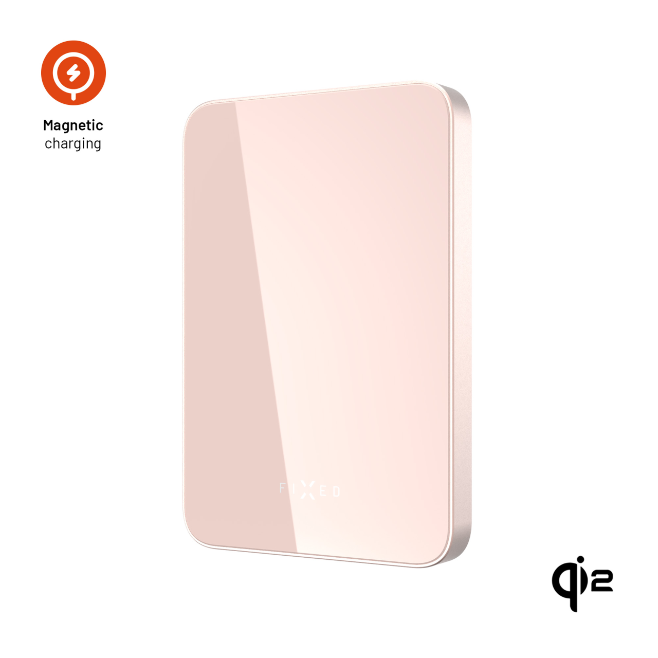Powerbanka FIXED MagZen 5 Crystal s Qi2 a MagSafe, 5 000 mAh, růžová