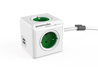 POWERCUBE multifunkční zásuvkový systém EXTENDED USB GREEN- kostka 4 zásuvky + 2x USB 1,5m kabel
