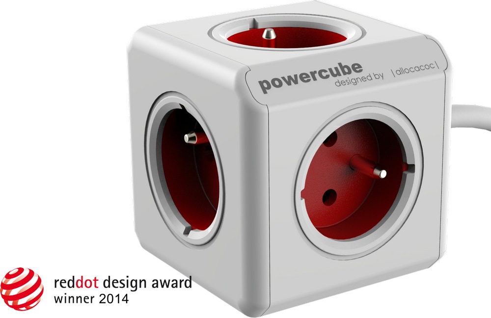 POWERCUBE multifunkčný zásuvkový systém EXTENDED RED- kocka 5 zásuviek 1,5 m kábel