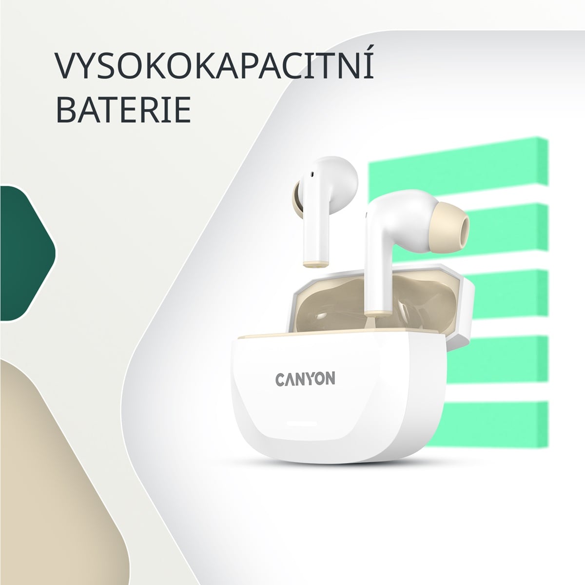 Pravé bezdrôtové stereo slúchadlá Hexagon 7, biele/béžové
