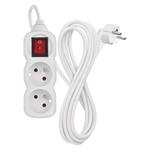 Predlžovací kábel Emos 3 m / 2 zásuvky / s vypínačom / biely / PVC / 1 mm2