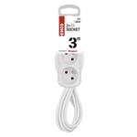 Predlžovací kábel Emos 3 m / 2 zásuvky / s vypínačom / biely / PVC / 1 mm2